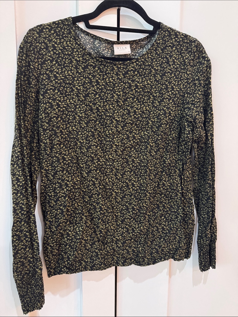 VILA Olive with Light Green Micro Floral Long Sleeve Tee